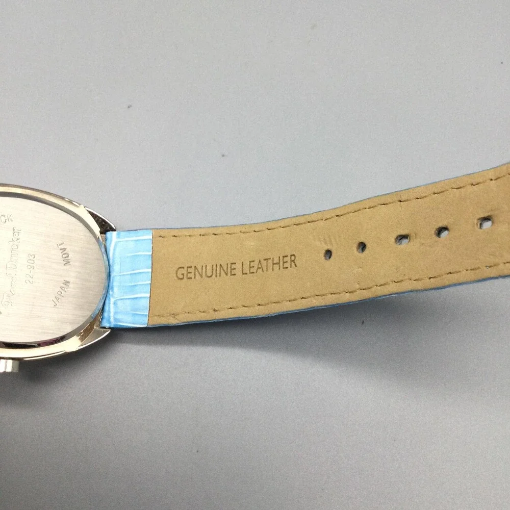 Manuel Drucker Womens Watch 33mm Blue Dial Crystals Leather 22-903 New Battery